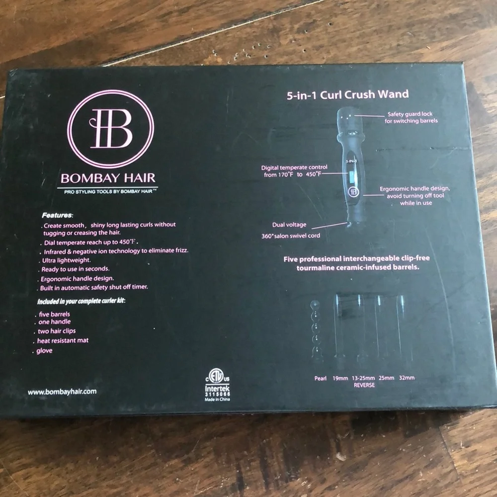 Bombay Hair Black Ceramic 5 in 1 Interchangeable Curling Wand Set With Box